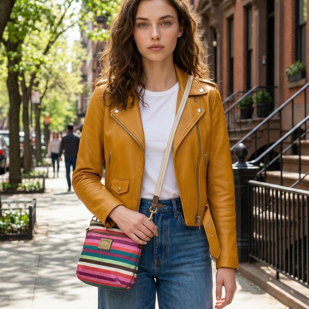 Y2K Coach Legacy Satin Stripe Swingpack Crossbody Bag Pink Bronze